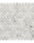 Carrara Bianco Marble Mosaic Wall Tile - 1x2" Mini Brick Herringbone - Polished | TileBuys