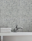 Carrara Bianco Marble Mosaic Wall Tile - 1x2" Mini Brick Herringbone - Polished | TileBuys