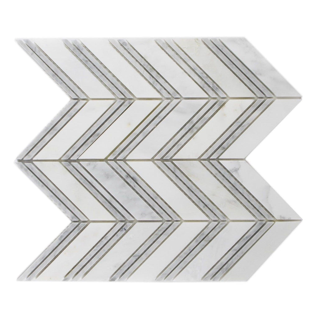 Carrara Blend Marble Mosaic Tile - Chevron - Polished | TileBuys