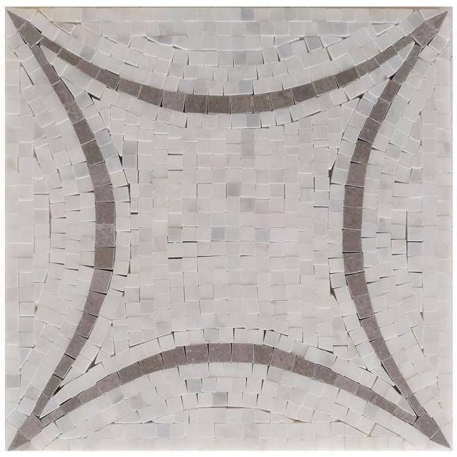 Carrara (Carrera) Venato and Lady Gray Marble Mosaic Tile - Floral Pattern - Polished | TileBuys
