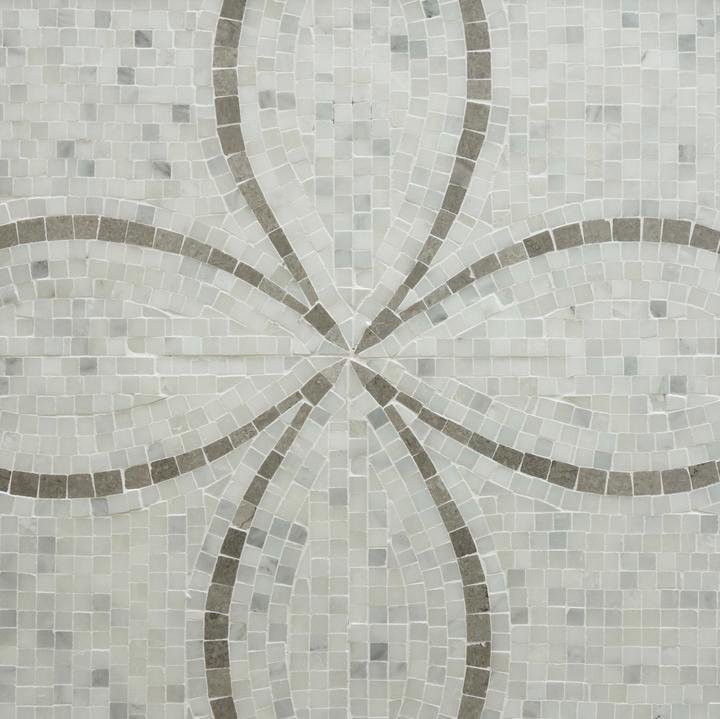 Carrara (Carrera) Venato and Lady Gray Marble Mosaic Tile - Floral Pattern - Polished | TileBuys