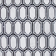 Carrara (Carrera) Venato and Nero Black Marble Waterjet Mosaic Tile - Black and White Geometric Tile | TileBuys