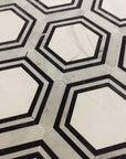 Carrara (Carrera) Venato and Nero Black Marble Waterjet Mosaic Tile in Double Hexagon | TileBuys