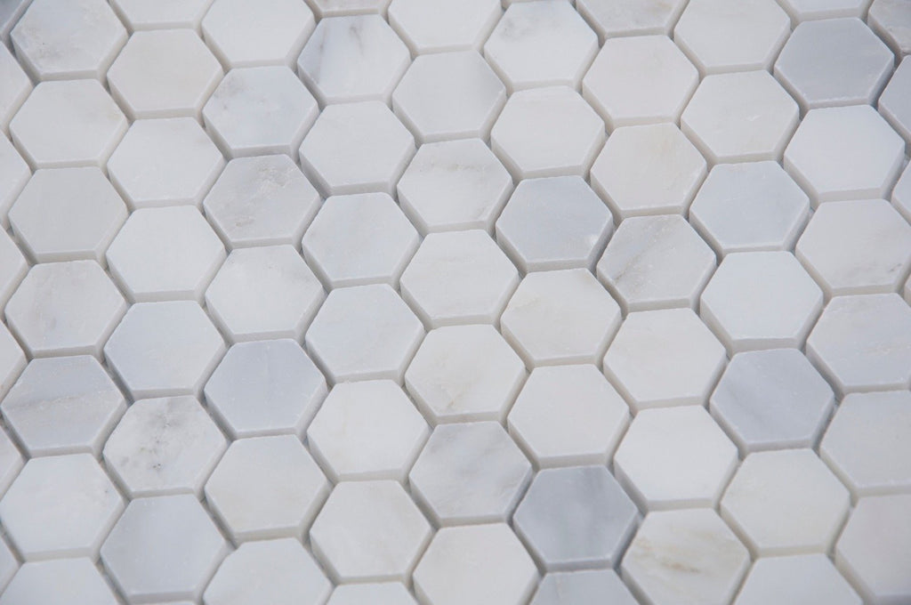 Carrara (Carrera) Venato Marble Mosaic Tile - 1” Hexagons - Polished or Honed | TileBuys