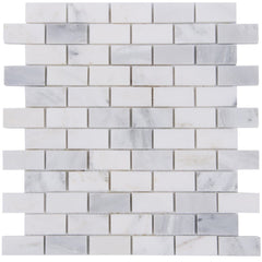 Carrara (Carrera) Venato Marble Mosaic Tile - 1x2” Mini Brick Pattern - Polished | TileBuys