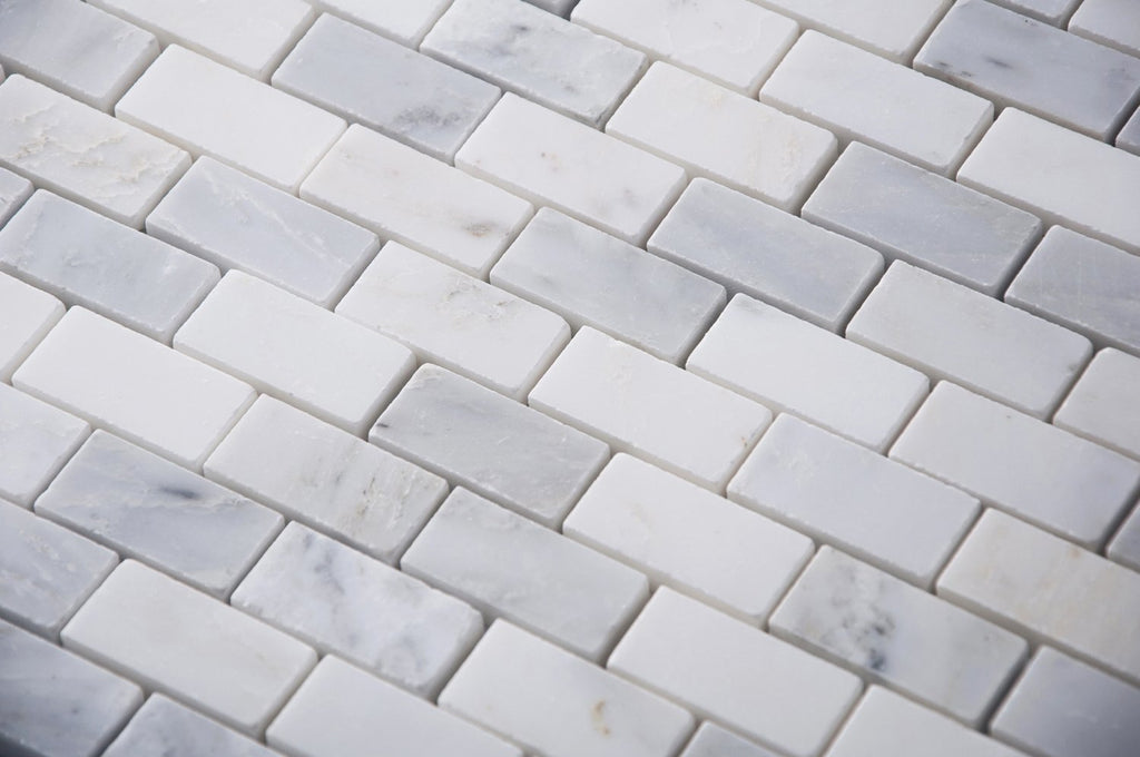 Carrara (Carrera) Venato Marble Mosaic Tile - 1x2” Mini Brick Pattern - Polished | TileBuys