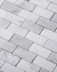 Carrara (Carrera) Venato Marble Mosaic Tile - 1x2” Mini Brick Pattern - Polished | TileBuys