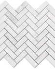 Carrara (Carrera) Venato Marble Mosaic Tile - 1x3” Herringbone - Polished | TileBuys