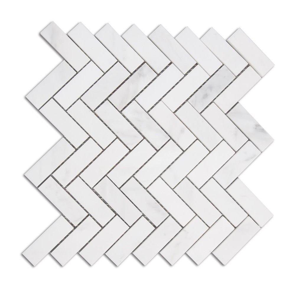 Carrara (Carrera) Venato Marble Mosaic Tile - 1x3” Herringbone - Polished | TileBuys