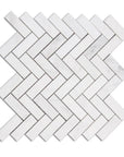 Carrara (Carrera) Venato Marble Mosaic Tile - 1x3” Herringbone - Polished | TileBuys