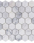 Carrara (Carrera) Venato Marble Mosaic Tile - 2” Hexagons - Polished or Honed | TileBuys