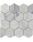 Carrara (Carrera) Venato Marble Mosaic Tile - 3” Hexagons - Polished | TileBuys