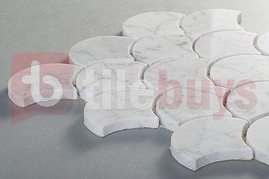 Carrara (Carrera) Venato Marble Mosaic Tile - Fan Shaped Shell Pattern - Polished | TileBuys
