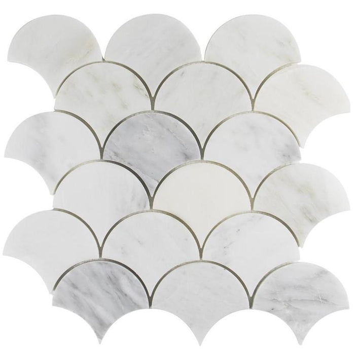 Carrara (Carrera) Venato Marble Mosaic Tile - Fan Shaped Shell Pattern - Polished | TileBuys