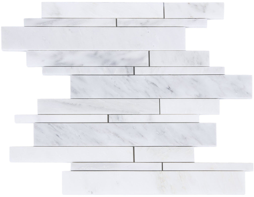 Carrara (Carrera) Venato Marble Mosaic Tile - Random Linear Strips ...