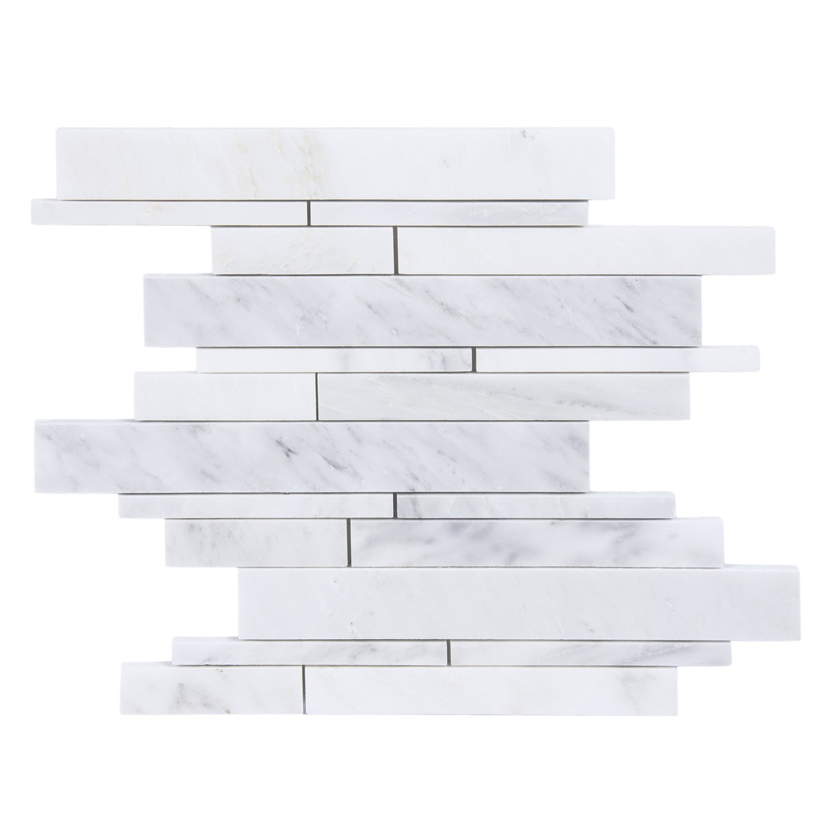 Carrara (Carrera) Venato Marble Mosaic Tile - Random Linear Strips - Polished | TileBuys