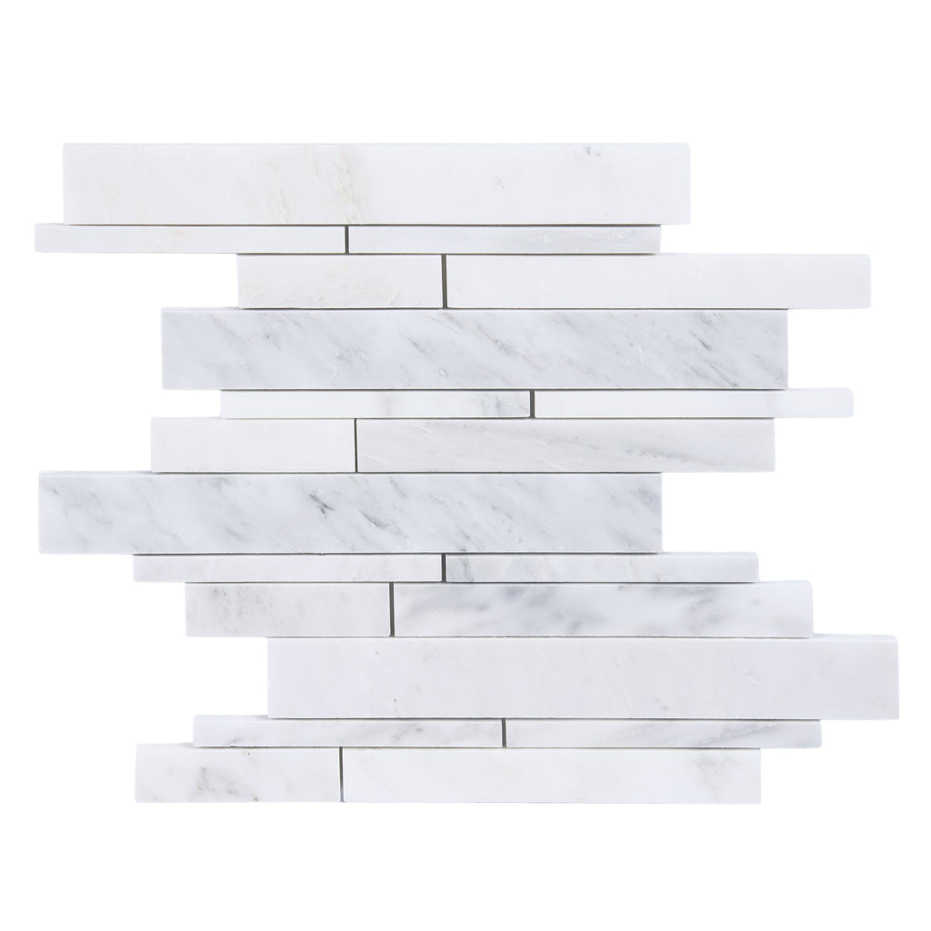 Carrara (Carrera) Venato Marble Mosaic Tile - Random Linear Strips - Polished | TileBuys