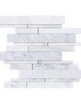 Carrara (Carrera) Venato Marble Mosaic Tile - Random Linear Strips - Polished | TileBuys