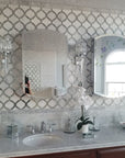 Carrara Venato Marble and Antique Mirror Glass Marrakech Arabesque Mosaic Tile | TileBuys