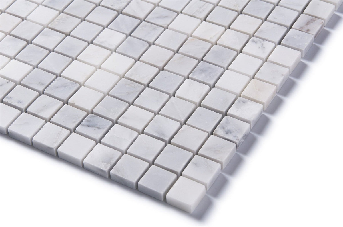 Carrara Venato Marble Mosaic Tile in 1” Squares Pattern - Polished or Honed | TileBuys