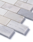 Carrara Venato Marble Mosaic Tile in 2x4" Mini Brick Subway Tiles Pattern - Polished or Honed | TileBuys