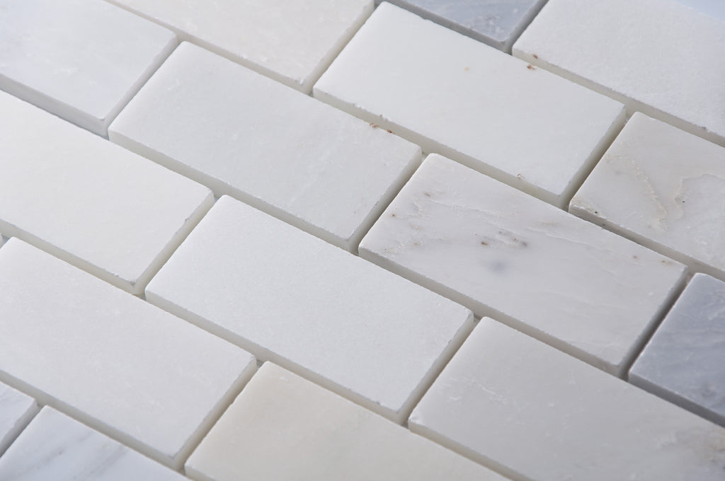 Carrara Venato Marble Mosaic Tile in 2x4" Mini Brick Subway Tiles Pattern - Polished or Honed | TileBuys