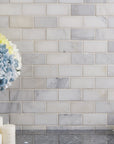 Carrara Venato Marble Mosaic Tile in 2x4" Mini Brick Subway Tiles Pattern - Polished or Honed | TileBuys