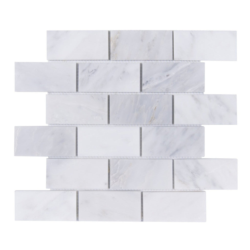 Carrara Venato Marble Mosaic Tile in 2x4" Mini Brick Subway Tiles Pattern - Polished or Honed | TileBuys