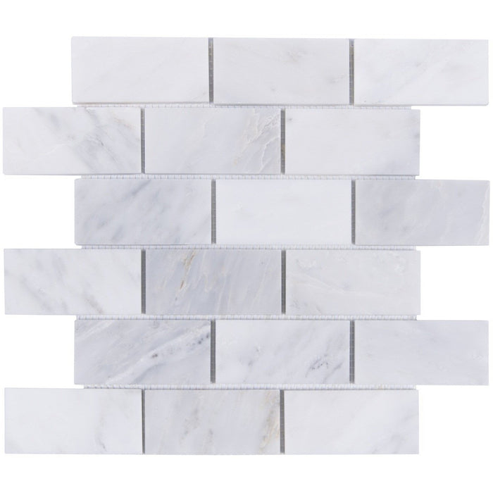 Carrara Venato Marble Mosaic Tile in 2x4" Mini Brick Subway Tiles Pattern - Polished or Honed | TileBuys