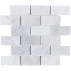 Carrara Venato Marble Mosaic Tile in 2x4" Mini Brick Subway Tiles Pattern - Polished or Honed | TileBuys