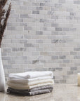 Carrara Venato Marble Mosaic Tile in 2x4" Mini Brick Subway Tiles Pattern - Polished or Honed | TileBuys