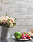 Carrara Venato Marble Mosaic Tile in 2x4" Mini Brick Subway Tiles Pattern - Polished or Honed | TileBuys