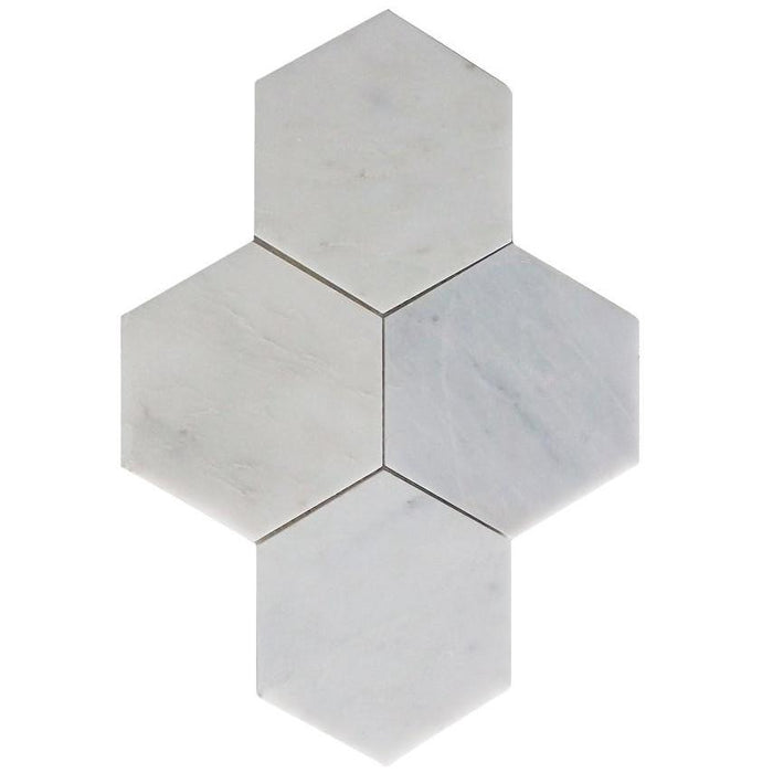 Carrara Venato Marble Mosaic Tile in 6” Hexagons Pattern - Polished or Honed | TileBuys