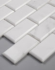 Carrara Venato Marble Mosaic Tile in Beveled 2x4" Mini Brick Subway Tiles Pattern - Polished | TileBuys