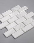Carrara Venato Marble Mosaic Tile in Beveled 2x4" Mini Brick Subway Tiles Pattern - Polished | TileBuys