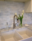 Carrara Venato Marble Mosaic Tile in Beveled 2x4" Mini Brick Subway Tiles Pattern - Polished | TileBuys