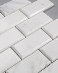 Carrara Venato Marble Mosaic Tile in Beveled 2x4" Mini Brick Subway Tiles Pattern - Polished | TileBuys