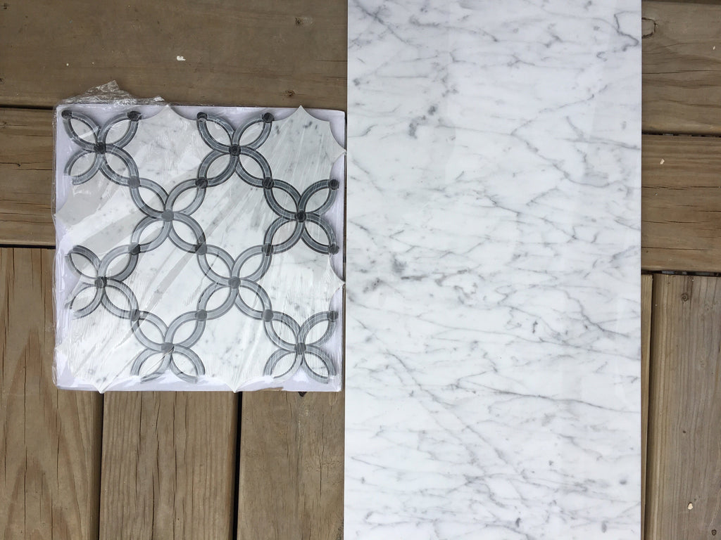 4.2 SQ FT of Carrara White and Bardiglio Grey Marble Waterjet Mosaic Tile in Petal Blossoms | TileBuys