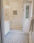 4.2 SQ FT of Carrara White and Bardiglio Grey Marble Waterjet Mosaic Tile in Petal Blossoms | TileBuys