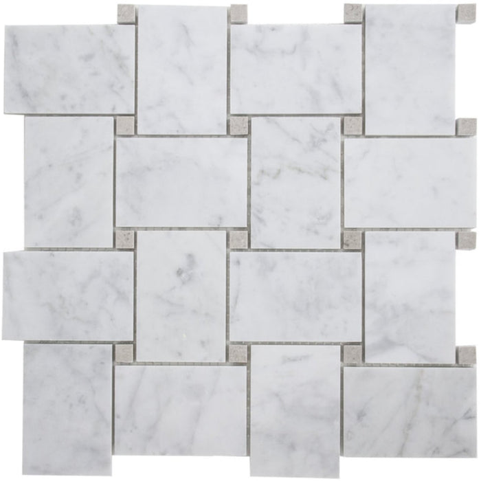 Carrara White and Cinderella Grey Marble Mosaic Tile in Bold Basketweave - Polished | TileBuys