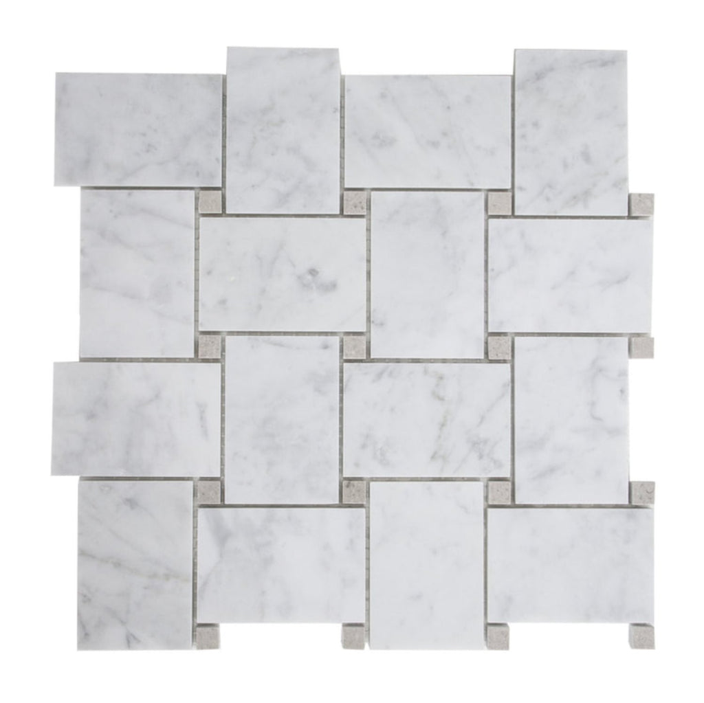 Carrara White and Cinderella Grey Marble Mosaic Tile in Bold Basketweave - Polished | TileBuys
