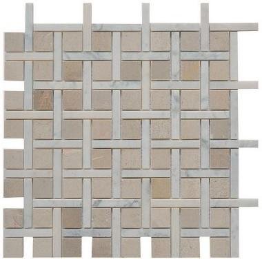 5 Sq Ft of Carrara White and Cinderella Grey Marble Mosaic Tile in Carrero | TileBuys