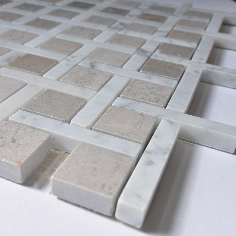 5 Sq Ft of Carrara White and Cinderella Grey Marble Mosaic Tile in Carrero | TileBuys