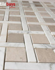 5 Sq Ft of Carrara White and Cinderella Grey Marble Mosaic Tile in Carrero | TileBuys