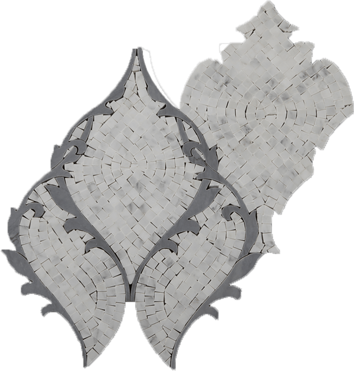 Carrara White and Gray or Beige Waterjet Mosaic Tile in Blue Vine | TileBuys