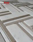 4.6 Sq Ft of Carrara White and Lady Grey Marble Mosaic Tile in Herringbone Strips | TileBuys