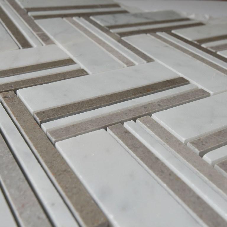 4.6 Sq Ft of Carrara White and Lady Grey Marble Mosaic Tile in Herringbone Strips | TileBuys