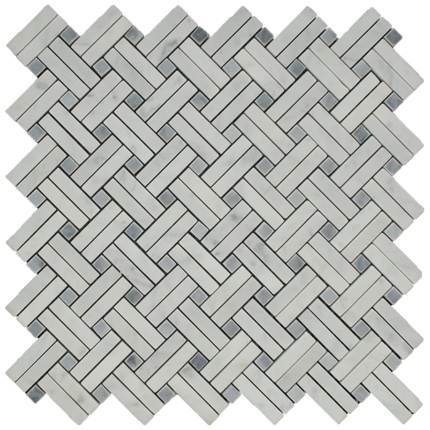Carrara White and Milano Gray Marble Mosaic Tile - Knot Basketweave | TileBuys