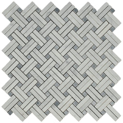 Carrara White and Milano Gray Marble Mosaic Tile - Knot Basketweave | TileBuys