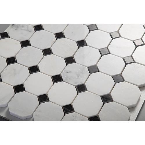 5 Sq Ft of Carrara White and Nero Black Marble Mosaic Tile in 2" Octagon Pattern - Polished | TileBuys